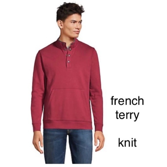 LANDSEND Mens Serious Sweats Snap Neck Mock, Kangaroo Pocket - Picture 1 of 6
